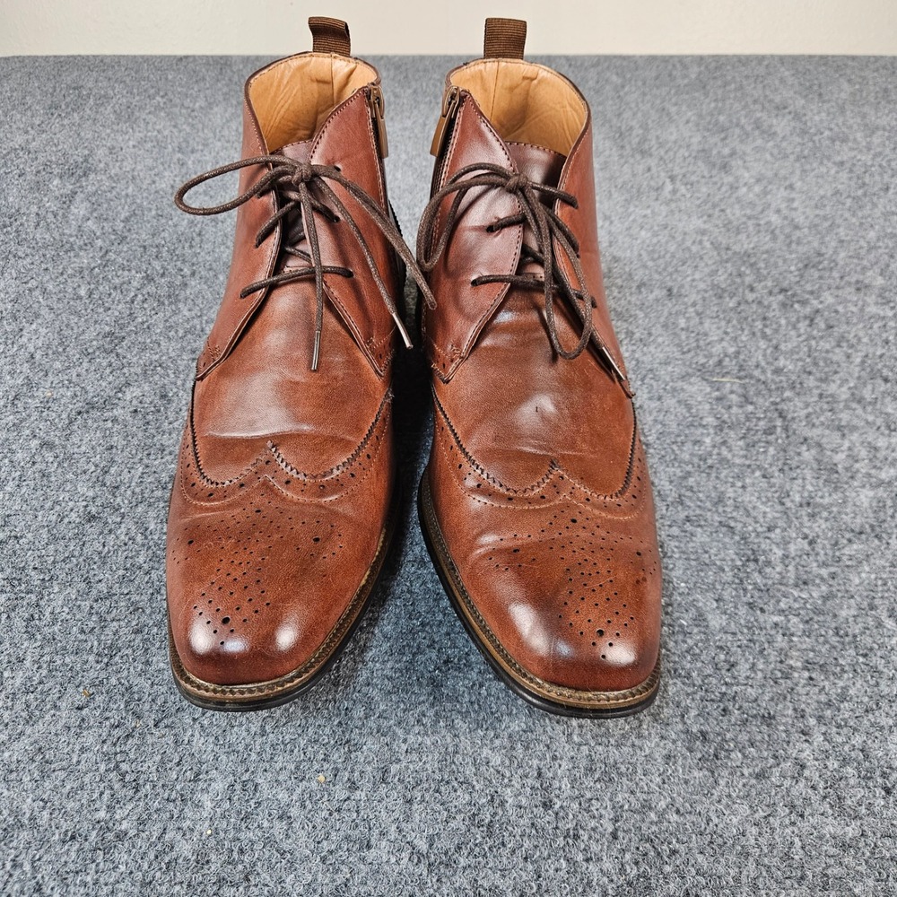 Gino Vitale Mens GV203 Wingtip Dress Boots Brown Leather Side Zip Size 13